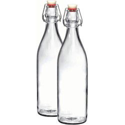 Bormioli Rocco beugelfles/waterfles - 2x - 1000 ml - transparant - Weckpotten