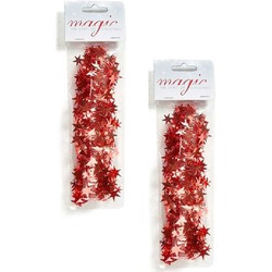 6x stuks rode spiraal slinger met sterren 750cm kerstboom versieringen - Kerstslingers
