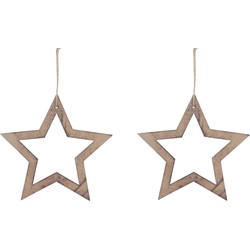 2x Kerstboomversiering sterren ornamenten van hout 20 cm - Kersthangers