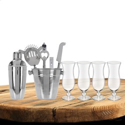 Excellent Houseware cocktails maken set 6-delig met 4x Pina Colada glazen - Cocktailshakers