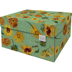 Dutch Design Brand Opbergdoos met Deksel - Doos in Karton - Geschenkdoos - 39x31x21cm - Sunflowers by Vinsent - 1 Stuk