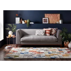 Amari vloerkleed - Laagpolig - 100% Wol - Driehoek Design Modern - Naturel / Multi - 120 X 170 CM
