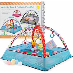 Allerion Baby Gym Ballenbak - Baby Speelmat - Opvouwbaar - Met 5 Hangers en 18 Ballen - Blauw – 80cm x 80cm