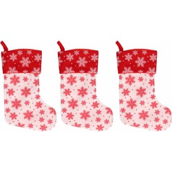 3x Wit/rode kerstsokken met sneeuwvlokken print 40 cm - Kerstsokken