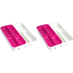2x stuks witte bestekbak inzetbakken met roze oplegbakje kunststof L40 x B30 cm - Bestekbakken