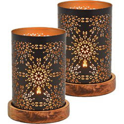 Windlicht/kaarsenhouder Marrakesh - 2x - zwart/goud - 10 x 18 cm - Waxinelichtjeshouders