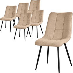 Eetkamerstoelen set van 6 lichtbruin Keukenstoel met polyester bekleding en stalen poten ML design