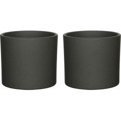 2x stuks bloempotten mat donkergrijs keramiek voor kamerplant H17.5 x D19.5 cm - Plantenpotten