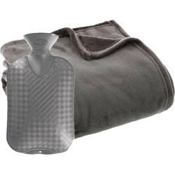Fleece deken/plaid Titanium Grijs 130 x 180 cm en een warmwater kruik 2 liter - Plaids