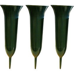 Grafvaas kunststof - 3x - groen - H37 cm - grafdecoratie - bloemenvaas voor herdenkingsplaats/kerkhof - Vazen