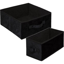 Set van 2x stuks opbergmanden/kastmanden 7 en 14 liter zwart van polyester 31 cm - Opbergkisten