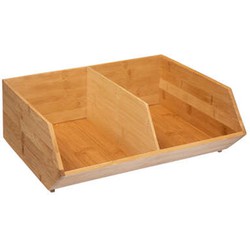 5Five Stapelbare opbergmand 2 vaks organizer - L35 x B31 x H12 cm - bamboe hout - lichtbruin - Opbergmanden