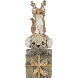 Clayre & Eef Beeld Dieren 5x5x13 cm Bruin Wit Polyresin Dieren Kerstdecoratie