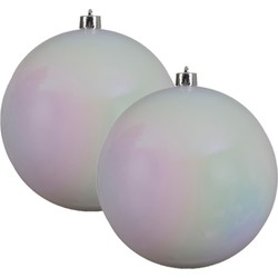 2x stuks grote kunststof kerstballen parelmoer wit 14 cm glans - Kerstbal
