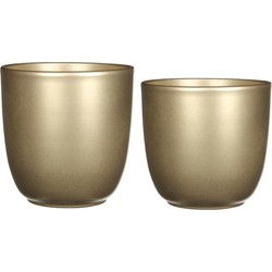 Plantenpot/bloempotten set - 2x stuks - keramiek - goud - D25 en D31 cm - Plantenpotten