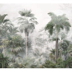 Sanders & Sanders fotobehang tropisch landschap met palmbomen donkergroen en grijs - 3 x 2,7 m - 601178
