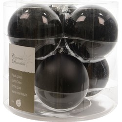 18x stuks zwarte kerstballen van glas 8 cm - Kerstbal