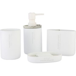 Decopatent® Badkamerset 4 Delig - Toilet accessoires Set - Kunsstof - Zeeppompje - Tandenborstelhouder - Zeepschaal - Beker - Wit