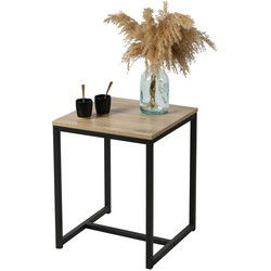 Urban Living Bijzettafel/plantenstandaard - zwart - metaal/hout - L40 x B40 x H50 cm - Bijzettafels