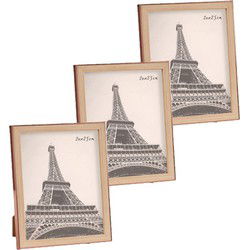 3x stuks kunststof fotolijst koper met hout geschikt voor een foto van 20 x 25 cm - Fotolijsten