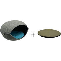 4animalz® Kattenmand in grijs - 52x45x33cm - blauw en creme kussens