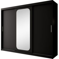 Meubella - Kledingkast Pete - Zwart - 250 cm - Met spiegel