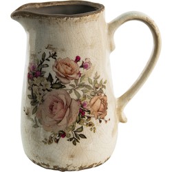 Clayre & Eef Decoratie Kan  1500 ml Roze Beige Keramiek Bloemen Waterkan