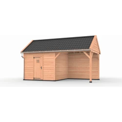 Douglas overkapping zadeldak, 600 x 300, met schuur en achterwand, Westwood Comfort