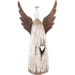 Clayre & Eef Decoratie Beeld Engel Wit Bruin Hout