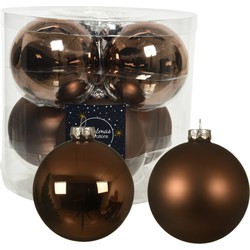 12x stuks glazen kerstballen walnoot bruin 10 cm mat/glans - Kerstbal