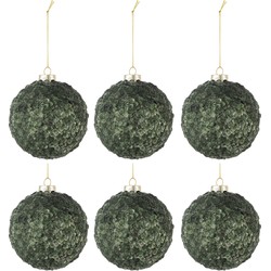 J-line - Doos Van 6 Kerstballen Paillettensuiker Mat Glas Donker Groen Small - 8.5x8.5x10cm