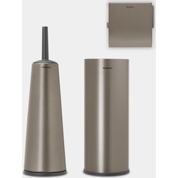 ReNew Toiletaccessoire-set, toiletborstel met houder, toiletrolhouder en reserverolhouder - Platinum
