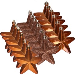 18x stuks kunststof sterren kersthangers kaneel bruin 7 cm - Kersthangers