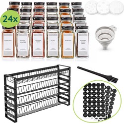 XIVADA Kruidenrek met potjes - 24 Kruidenpotjes - Stickers - Zwart