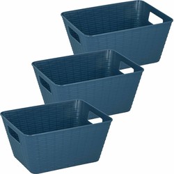 3x Blauwe plastic opbergmanden rechthoekig 26 x 20 x 13 cm - Opbergmanden