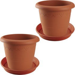 2x stuks bloempotten met onderschaal terra cotta rond diameter 40 cm - Plantenpotten