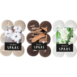 Candles by Spaas geurkaarsen - 36x stuks in 3 geuren - Maxi theelichtjes van 4.5 branduren - geurkaarsen