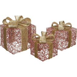 Geschenk ijzer velours roze 3st kerst