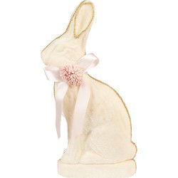 Clayre & Eef Decoratie Beeld Konijn 22x8x41 cm Beige Textiel op Kunststof