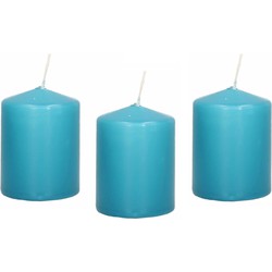 8x Kaarsen turquoise blauw 6 x 8 cm 29 branduren sfeerkaarsen - Stompkaarsen