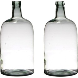 2x stuks luxe stijlvolle flessen bloemenvaas/bloemenvazen 40 x 19 cm transparant glas - Vazen