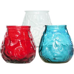 Lowboy tafel kaarsen setje van 18x stuks 7 cm in rood/wit/blauw - Waxinelichtjes