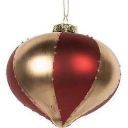 Clayre & Eef Kerstbal Ø 10x10 cm Goudkleurig Rood Glas