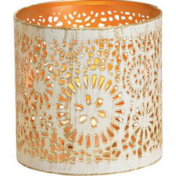 Bellatio design Waxinelichthouder - wit met goud - metaal - 11 cm - Waxinelichtjeshouders