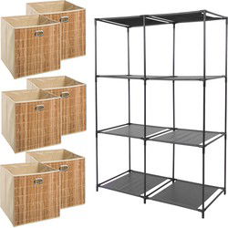5Five Kastmandjes/opberg mandjes - lichtbruin - 6x stuks van 29 Liter - Rekje is 68 x 104 cm - Opbergmanden