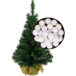 Mini kerstboom/kunst kerstboom H35 cm inclusief kerstballen wit - Kunstkerstboom