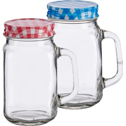 Set van 6x stuks glazen Mason Jar drinkbekers/drinkpotjes met gekleurde dop 430 ml - Drinkbekers