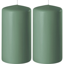 2x Kaarsen groen 6 x 15 cm 58 branduren sfeerkaarsen - Stompkaarsen