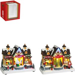 Luville Kerstdorp Kerstwinkel - 25x13x20 cm - polystyrene - Multi - Set van 2