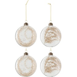 J-line - Doos Van 4 Kerstballen Rond Plat 2+2 Gedroogde Pampas Glas Transparant Medium - 10x2x10cm